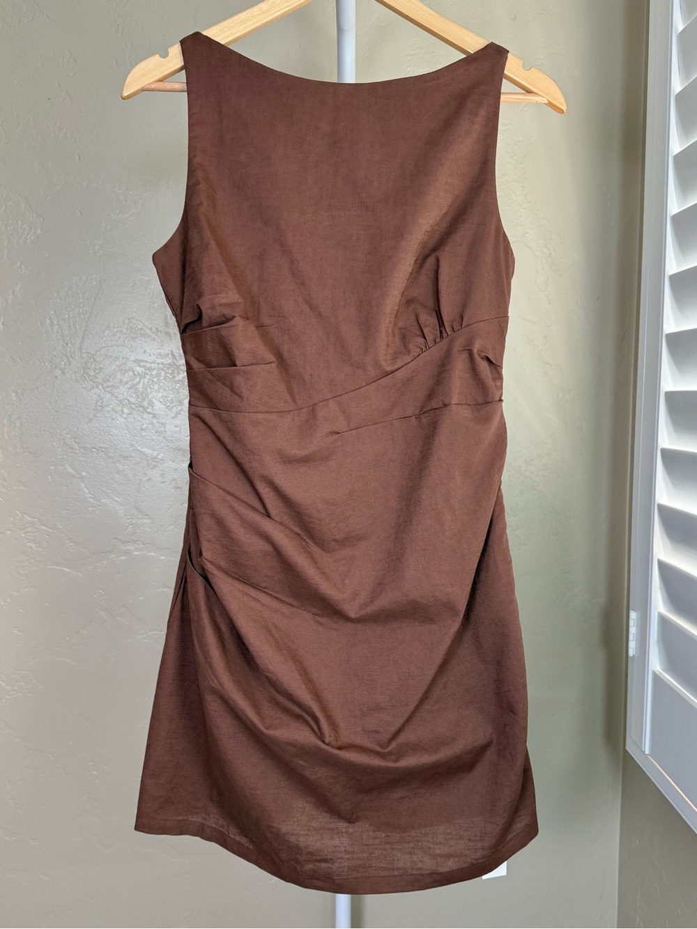 Commense Cotton Linen Sleeveless Ruched Mini Dress Brown NWT Small - Picture 4 of 10